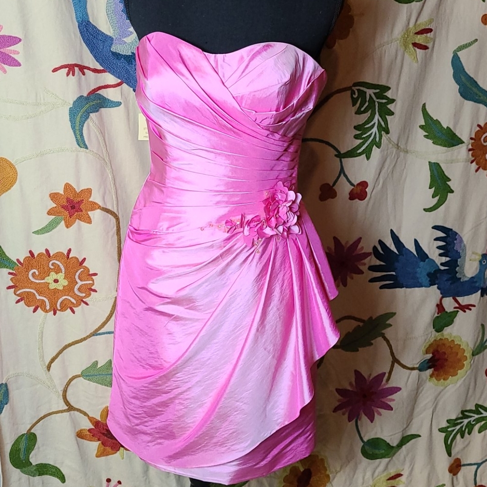 Pink Strapless Side Cinched Waist Formal